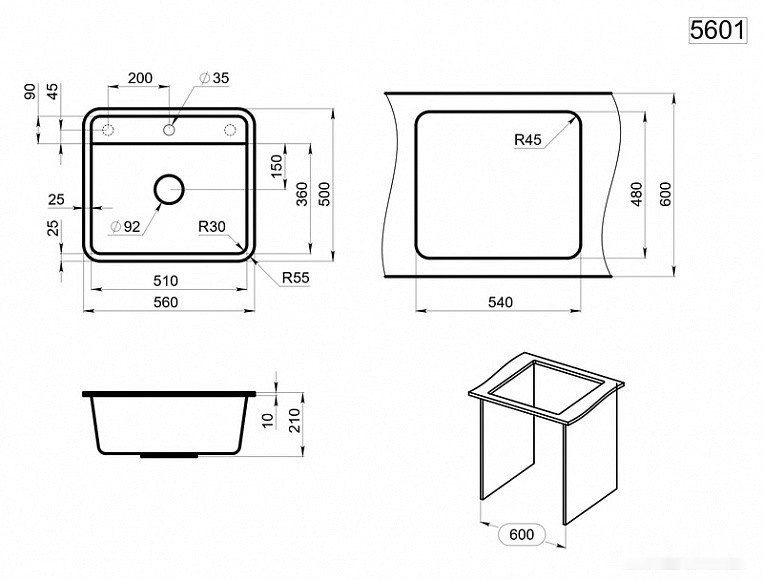 Кухонная мойка Granula ST-5601 (белый) Кухонная мойка Granula ST-5601 (белый)