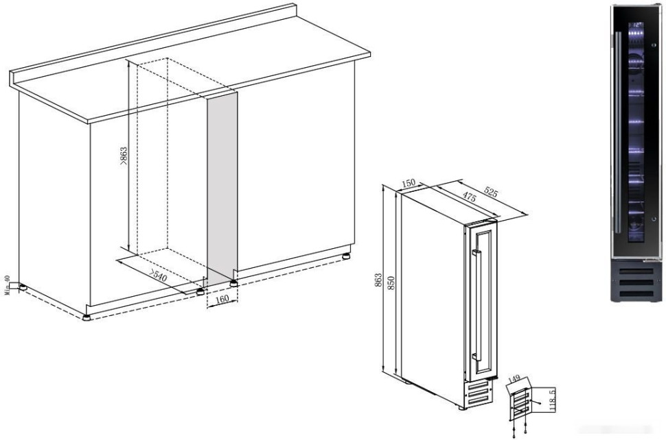 Винный шкаф Temptech WPQ15SCB Винный шкаф Temptech WPQ15SCB