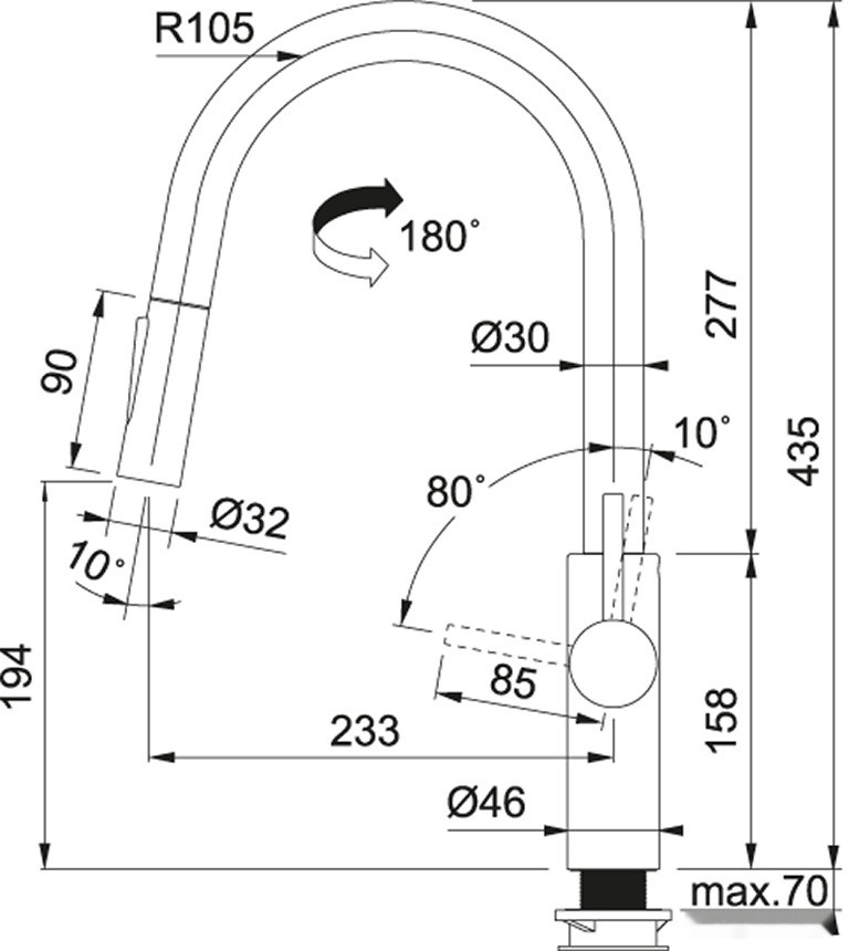 Смеситель Franke Pescara L Slide-In (черный матовый)
