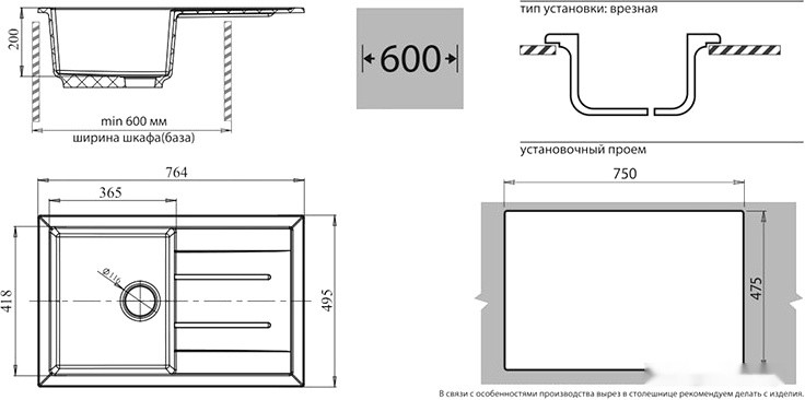 Кухонная мойка GranFest Quadro GF-Q780L (черный)