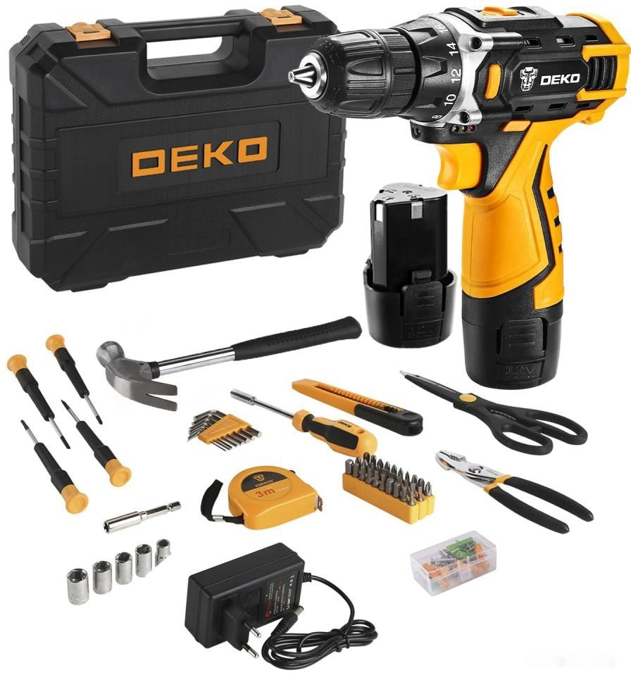Дрель-шуруповерт Deko DKCD12FU-Li SET 104 063-4117 (с 2-мя АКБ, кейс, набор оснастки) Дрель-шуруповерт Deko DKCD12FU-Li SET 104 063-4117 (с 2-мя АКБ, кейс, набор оснастки)