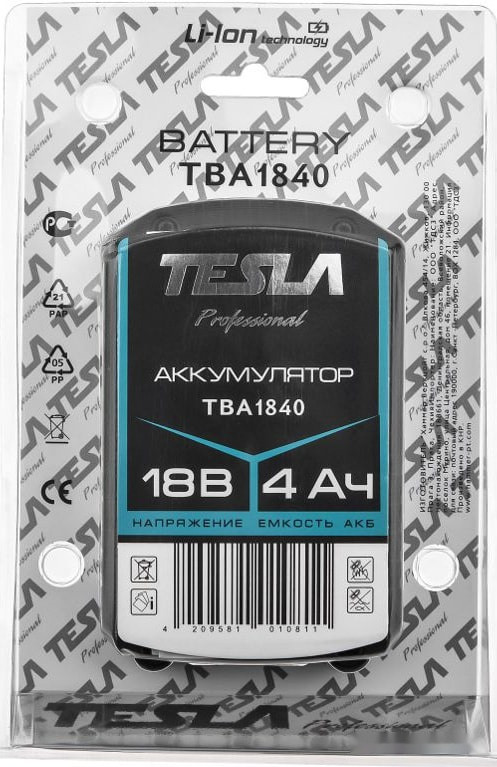Аккумулятор для инструмента Tesla TBA1840 (18В/4 Ah)