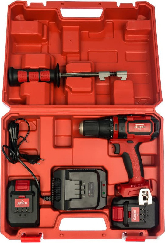 Ударная дрель-шуруповерт Elitech ДА 18УБЛ2 (с 2-мя АКБ 2 Ач, кейс)