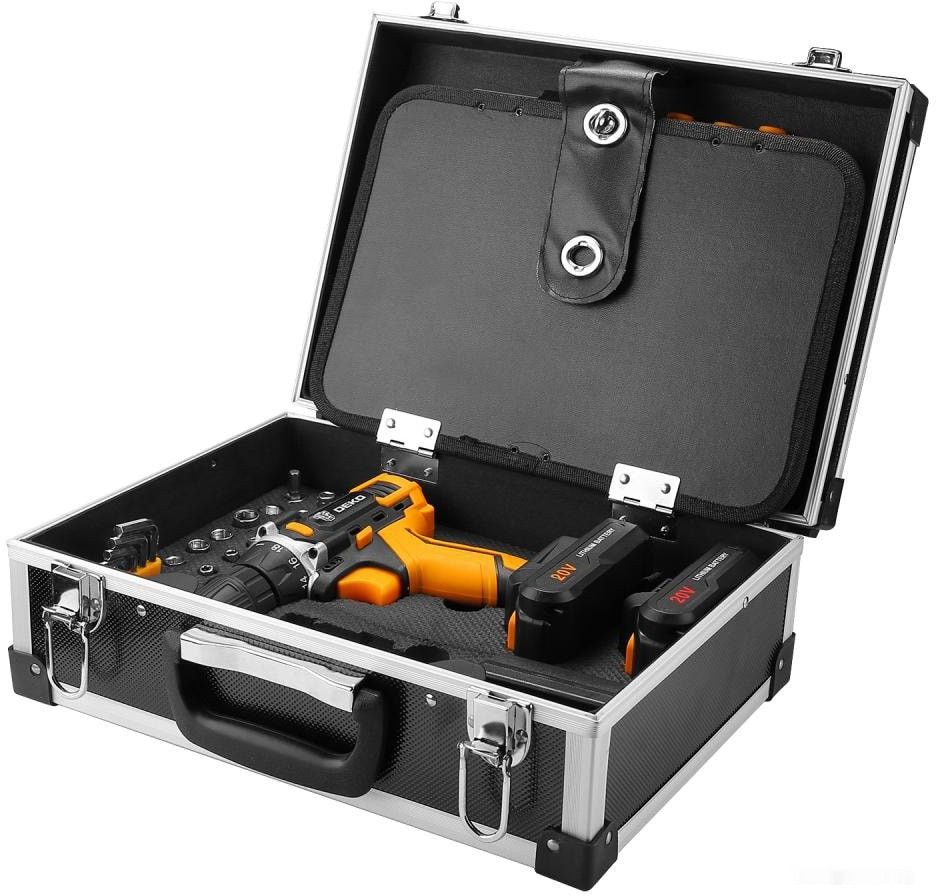 Дрель-шуруповерт Deko DKCD20FU-Li Prem SET 131 063-4137 (с 2-мя АКБ, кейс, оснастка) Дрель-шуруповерт Deko DKCD20FU-Li Prem SET 131 063-4137 (с 2-мя АКБ, кейс, оснастка)