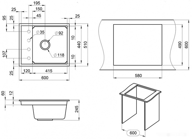 Кухонная мойка Granula KS-6004 (черный) Кухонная мойка Granula KS-6004 (черный)