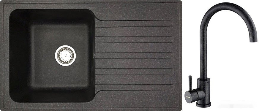 Кухонная мойка БелЭворс Styl L + смеситель W4998-3-22 (черный)