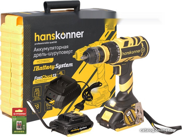 Дрель-шуруповерт Hanskonner HCD1865C (с 2-мя АКБ, кейс) Дрель-шуруповерт Hanskonner HCD1865C (с 2-мя АКБ, кейс)