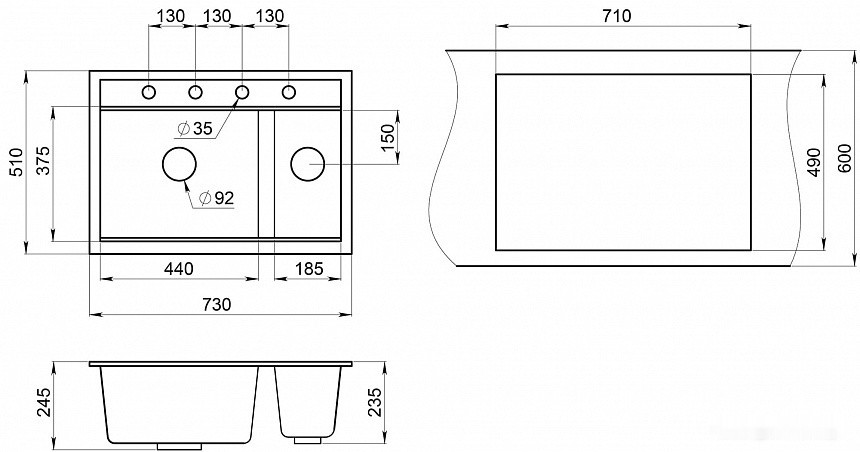 Кухонная мойка Granula KS-7302 (арктик)
