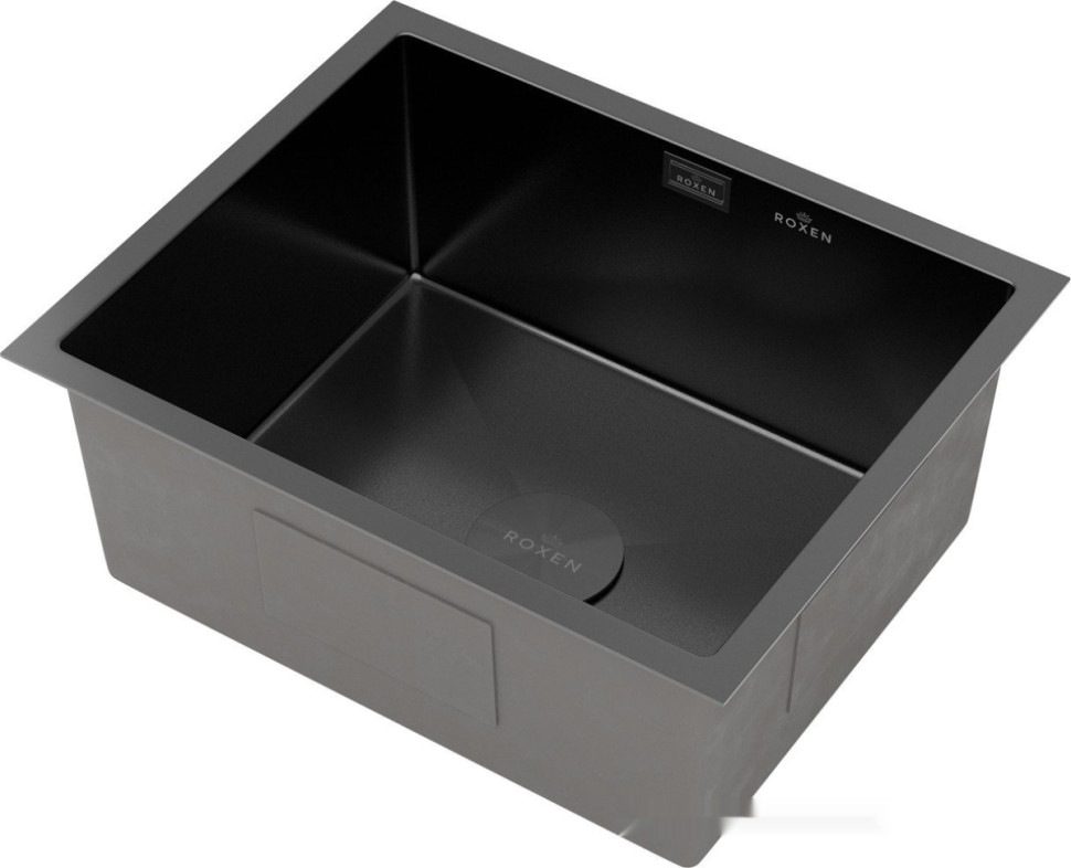 Кухонная мойка Roxen Uno 560210-54B-V графит/текстурная PVD покрытие (с ролл-матом и дозатором)