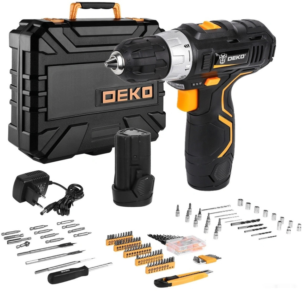 Дрель-шуруповерт Deko GCD12DU3 SET 195 063-4134 (с 2-мя АКБ, кейс, набор оснастки) Дрель-шуруповерт Deko GCD12DU3 SET 195 063-4134 (с 2-мя АКБ, кейс, набор оснастки)