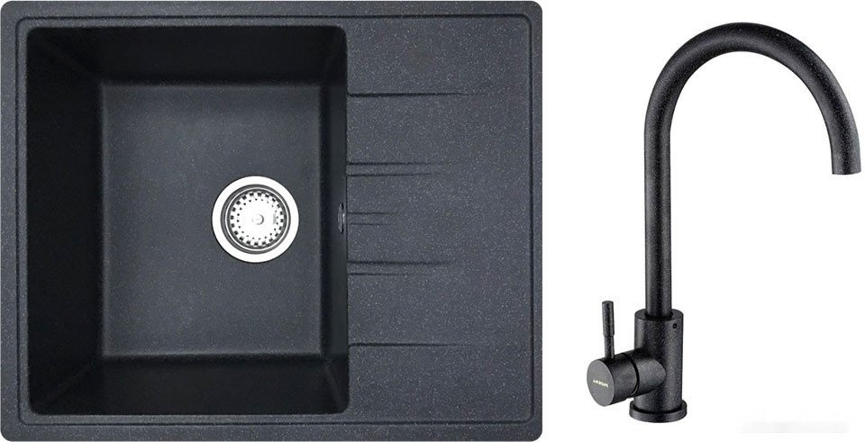Кухонная мойка БелЭворс Mila L + смеситель W4998-3-22 (черный)
