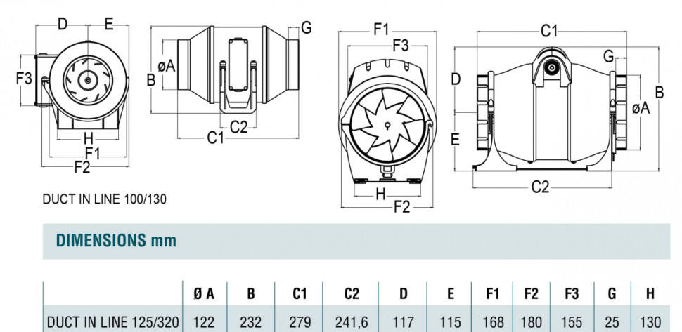 Вытяжная вентиляция CATA Duct In-Line 125/320 T Вытяжная вентиляция CATA Duct In-Line 125/320 T