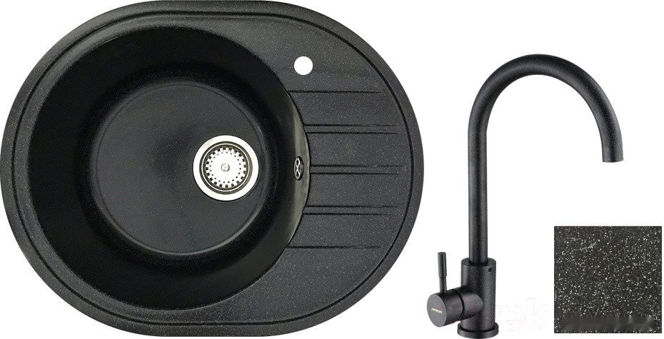 Кухонная мойка БелЭворс New Lux L + смеситель W4998-3-22 (черный)
