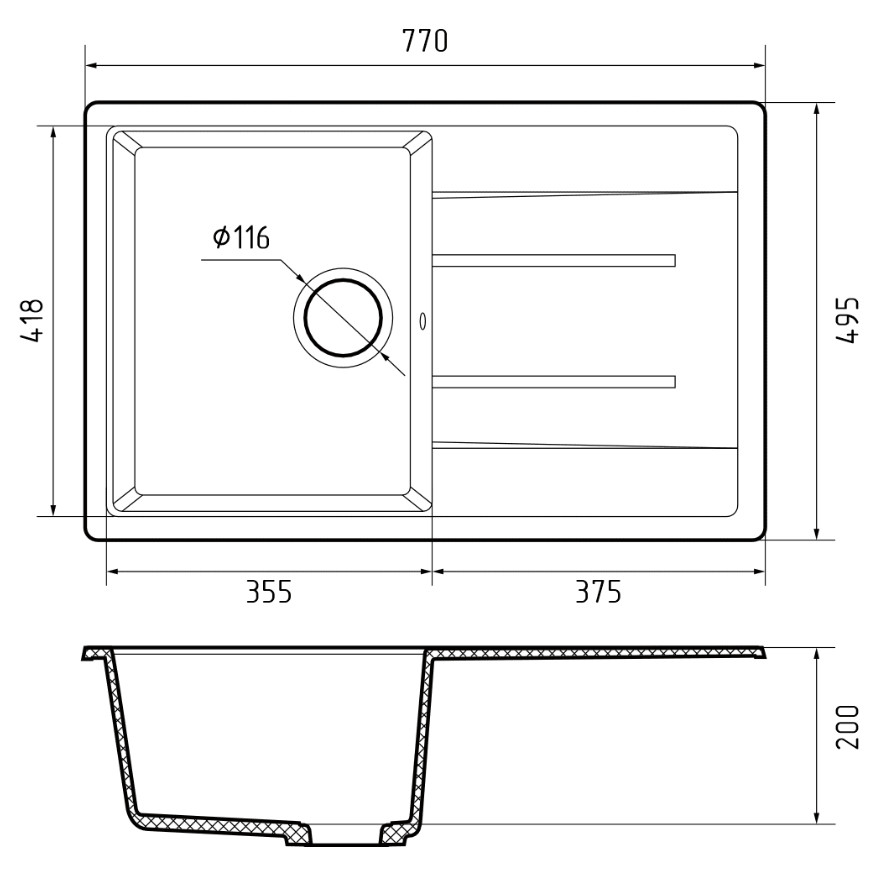 Кухонная мойка GranFest Quadro GF-Q780L (иней) Кухонная мойка GranFest Quadro GF-Q780L (иней)