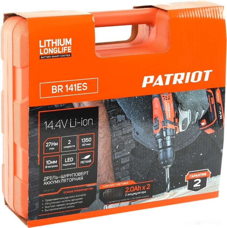 Дрель-шуруповерт Patriot BR 141ES 180201141 (с 1-ми АКБ, кейс) Дрель-шуруповерт Patriot BR 141ES 180201141 (с 1-ми АКБ, кейс)