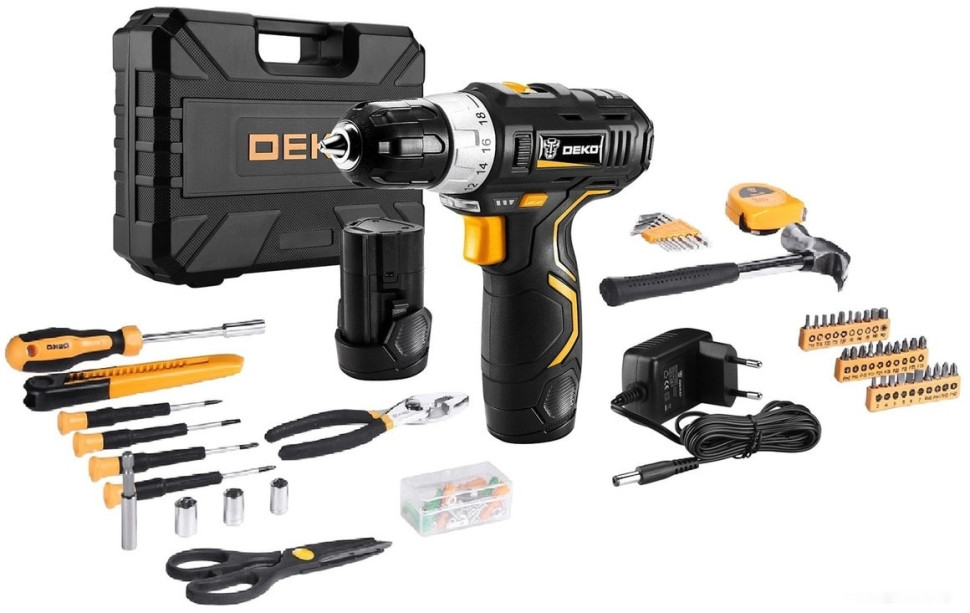 Дрель-шуруповерт Deko GCD12DU3 SET 104 063-4133 (с 2-мя АКБ, кейс, набор оснастки) Дрель-шуруповерт Deko GCD12DU3 SET 104 063-4133 (с 2-мя АКБ, кейс, набор оснастки)