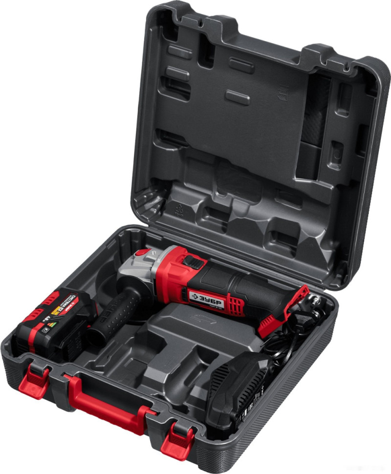 Угловая шлифмашина ЗУБР УШМ-18-125-41 (с АКБ, кейс)