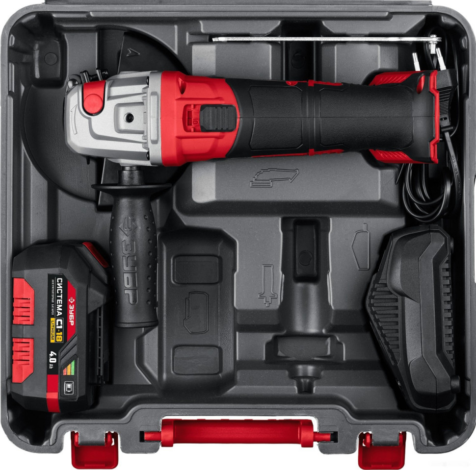 Угловая шлифмашина ЗУБР УШМ-18-125-41 (с АКБ, кейс)