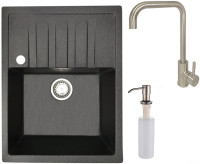 Кухонная мойка БелЭворс Vega L + смеситель W4998-4 + дозатор L405-1 (черный/сатин)