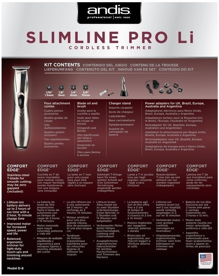 Машинка для стрижки волос Andis Slimline Pro Li T-Blade (хром)