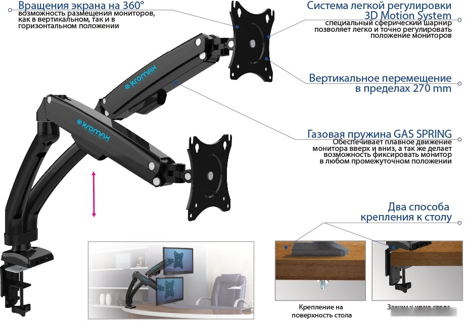 Кронштейн Kromax OFFICE-9 (черный)