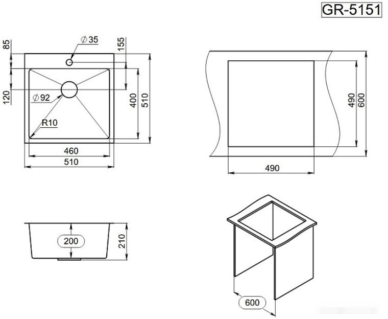 Кухонная мойка Granula GR-5151 (графит матовый) Кухонная мойка Granula GR-5151 (графит матовый)