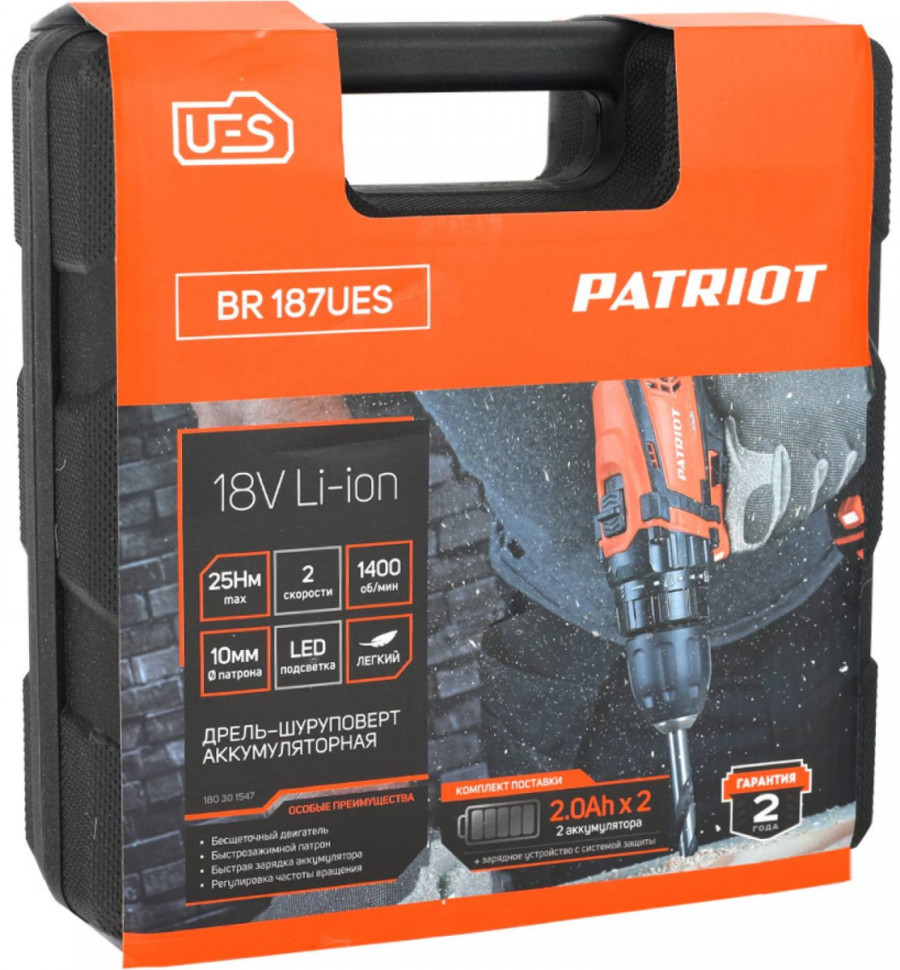 Дрель-шуруповерт Patriot BR 187UES (с 2-мя АКБ, кейс) Дрель-шуруповерт Patriot BR 187UES (с 2-мя АКБ, кейс)