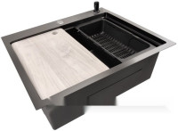 Кухонная мойка Stellar Decor S6050NB-A-D (нано черный, c доской)