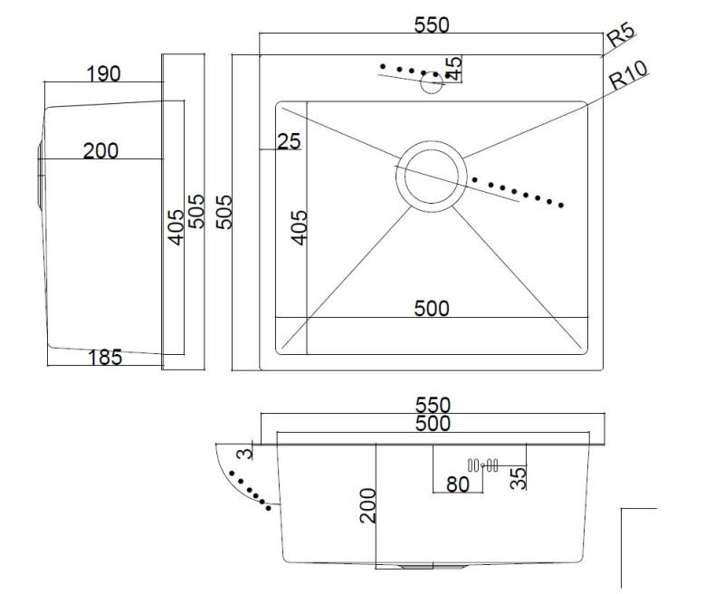 Кухонная мойка ARFEKA AF 550*505 Black PVD Nano Кухонная мойка ARFEKA AF 550*505 Black PVD Nano