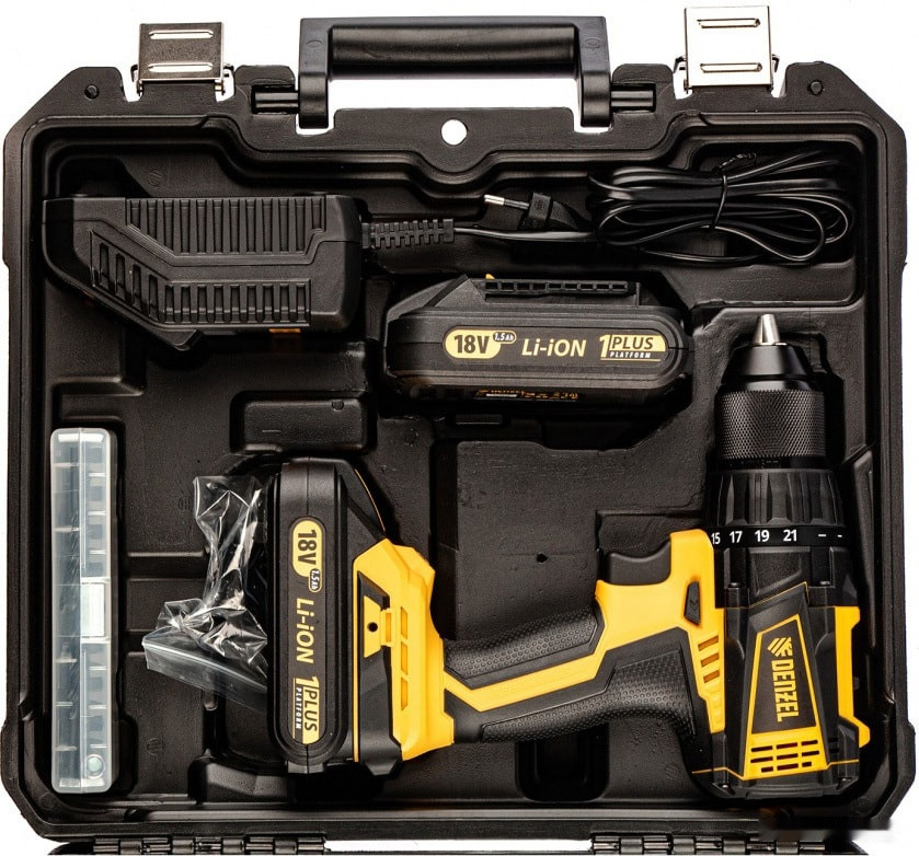 Дрель-шуруповерт Denzel BLDL-IB-IB-18-02 (с 2-мя АКБ, кейс) Дрель-шуруповерт Denzel BLDL-IB-IB-18-02 (с 2-мя АКБ, кейс)