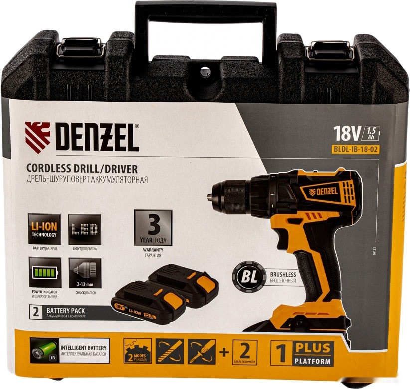 Дрель-шуруповерт Denzel BLDL-IB-IB-18-02 (с 2-мя АКБ, кейс) Дрель-шуруповерт Denzel BLDL-IB-IB-18-02 (с 2-мя АКБ, кейс)