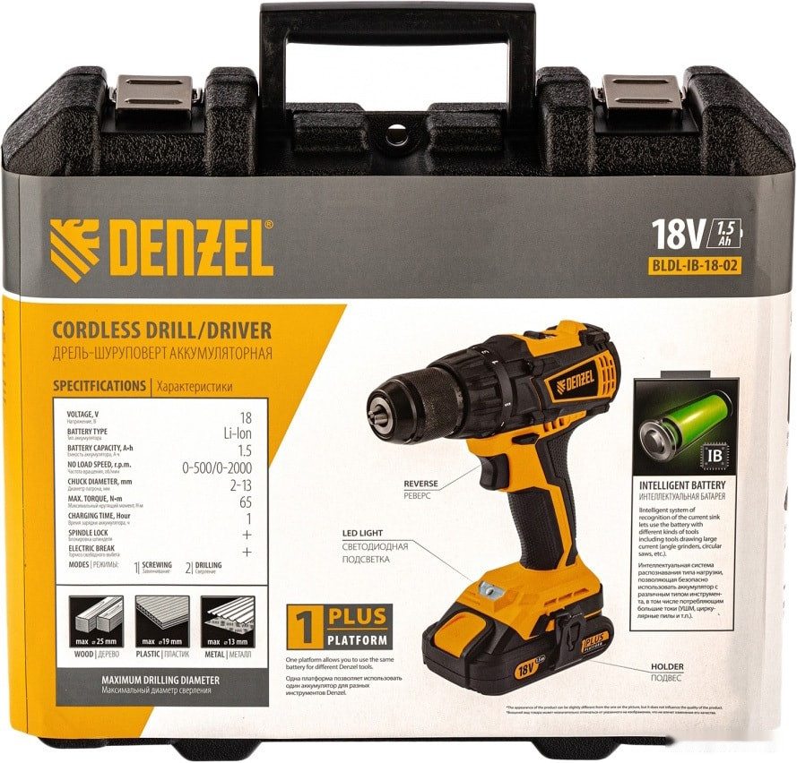 Дрель-шуруповерт Denzel BLDL-IB-IB-18-02 (с 2-мя АКБ, кейс) Дрель-шуруповерт Denzel BLDL-IB-IB-18-02 (с 2-мя АКБ, кейс)