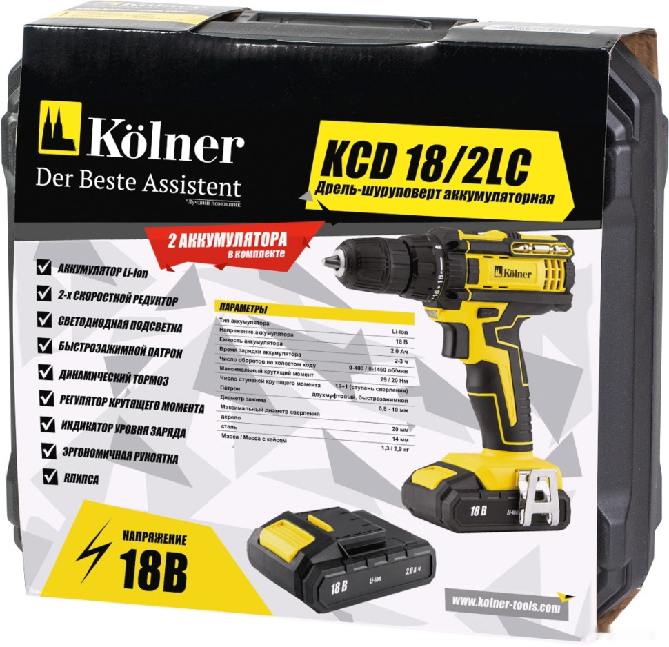 Дрель-шуруповерт Kolner KCD 18/2LC (с 2-мя АКБ) Дрель-шуруповерт Kolner KCD 18/2LC (с 2-мя АКБ)