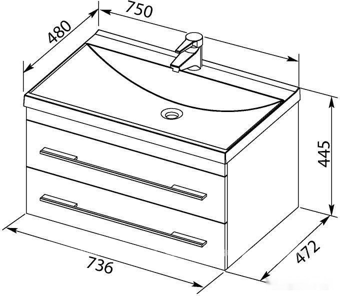 Умывальник Aquanet Нота 75 281221 Умывальник Aquanet Нота 75 281221