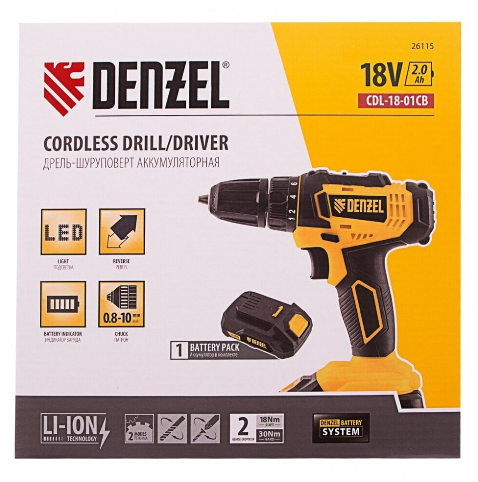 Дрель-шуруповерт Denzel CDL-18-01CB (с 1-м АКБ) Дрель-шуруповерт Denzel CDL-18-01CB (с 1-м АКБ)