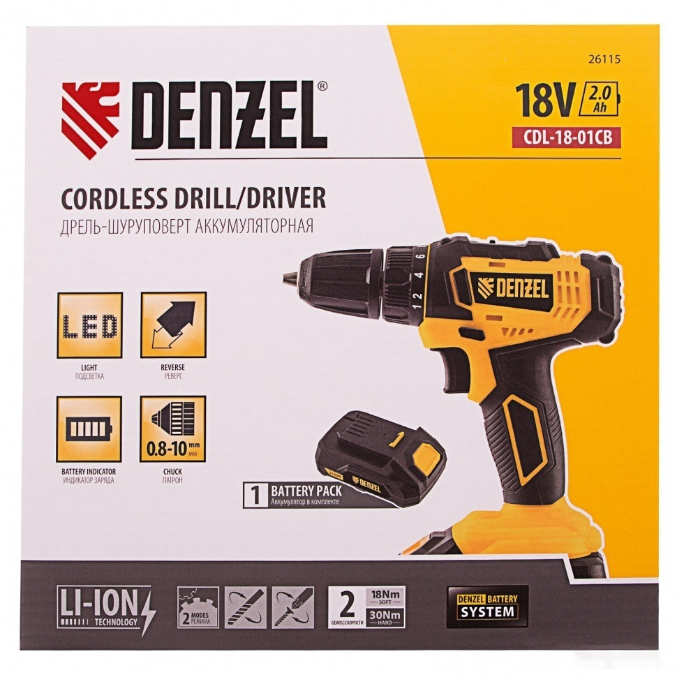 Дрель-шуруповерт Denzel CDL-18-01CB (с 1-м АКБ) Дрель-шуруповерт Denzel CDL-18-01CB (с 1-м АКБ)