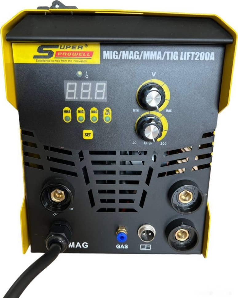 Сварочный инвертор Super Prowell MIG/MAG/MMA/TIG Lift 200А (5 кг, с газом, съемный рукав)