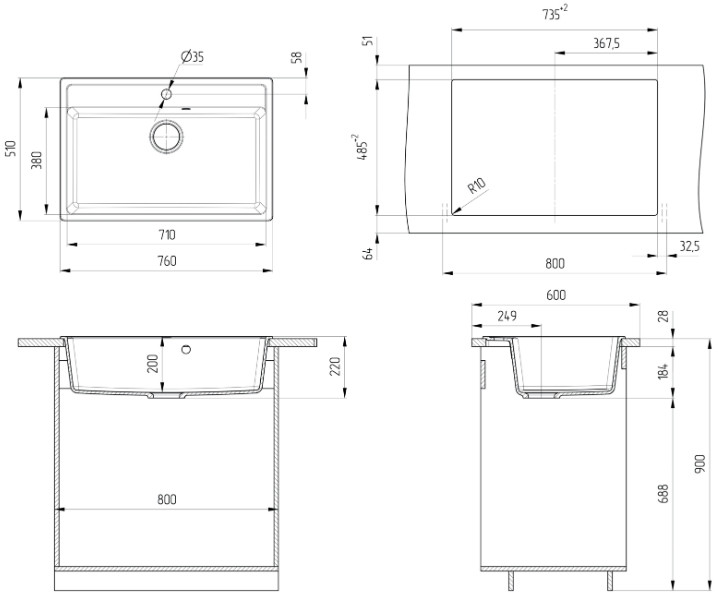 Кухонная мойка Ulgran U-600 (308 черный) Кухонная мойка Ulgran U-600 (308 черный)