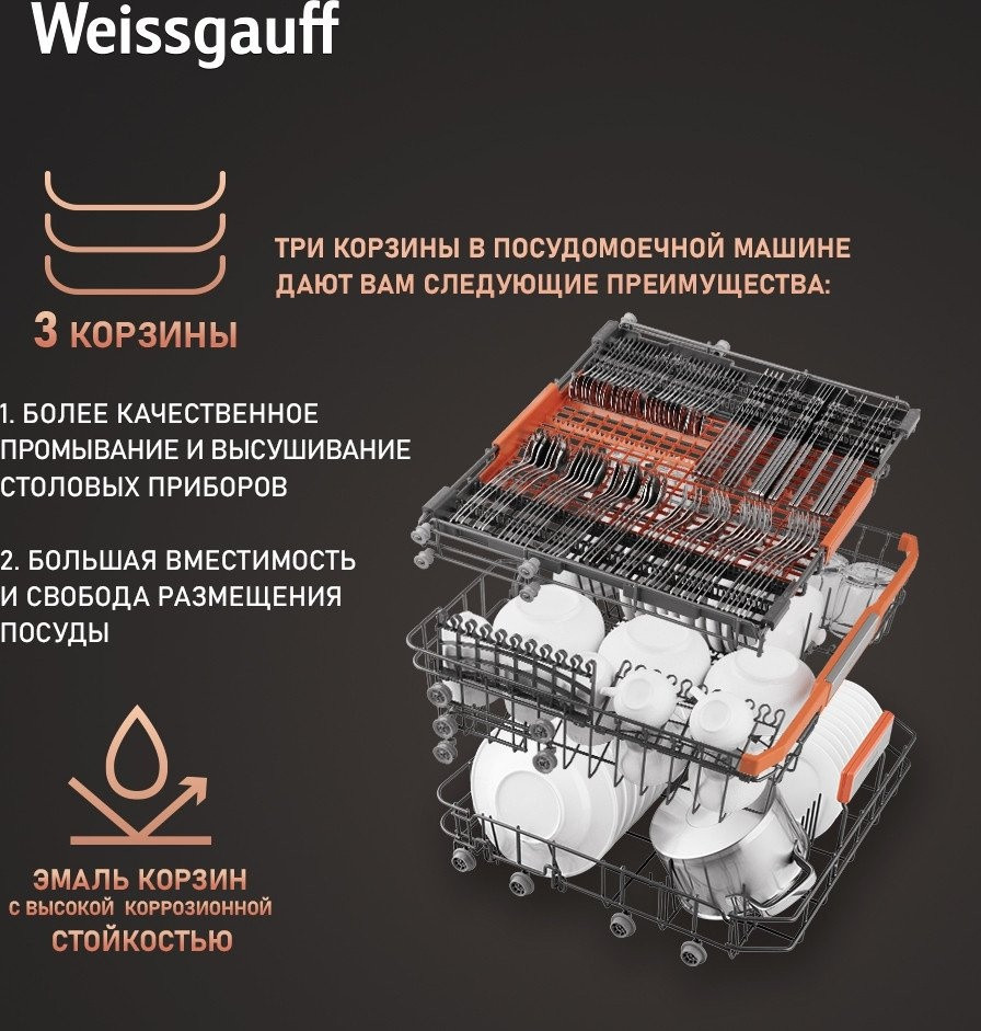 Посудомоечная машина Weissgauff BDW 6037 Inverter AutoOpen Infolight Посудомоечная машина Weissgauff BDW 6037 Inverter AutoOpen Infolight