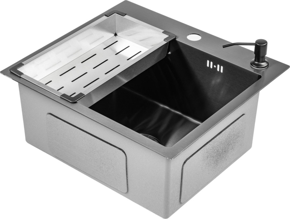 Кухонная мойка Saniteco 5045 Nano + Spike F9S07000 (хром, с сифоном, дозатором и коландером) Кухонная мойка Saniteco 5045 Nano + Spike F9S07000 (хром, с сифоном, дозатором и коландером)