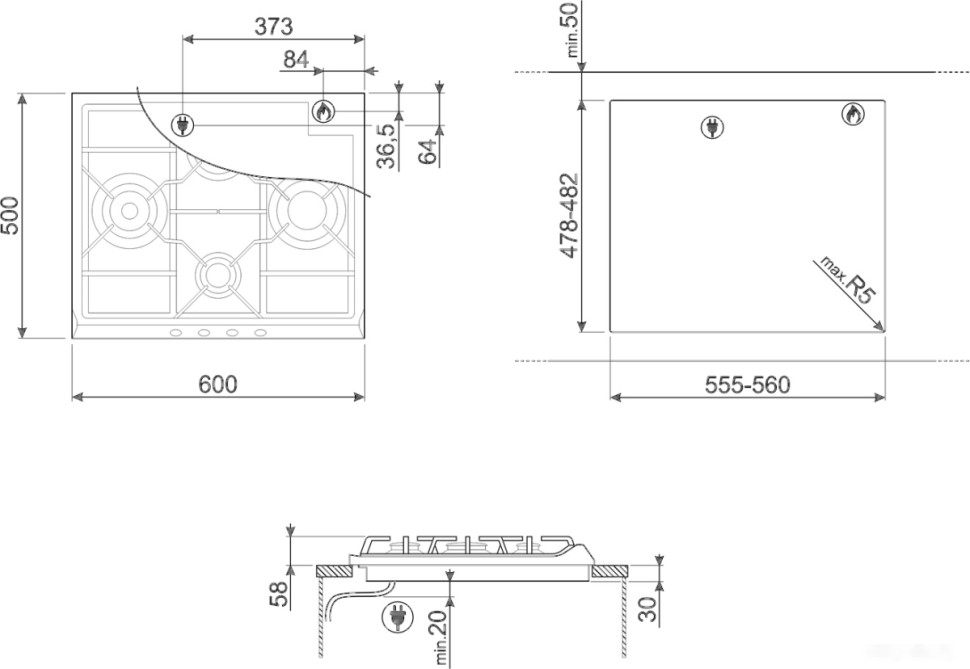 Варочная панель Smeg SR264XGH2 Варочная панель Smeg SR264XGH2