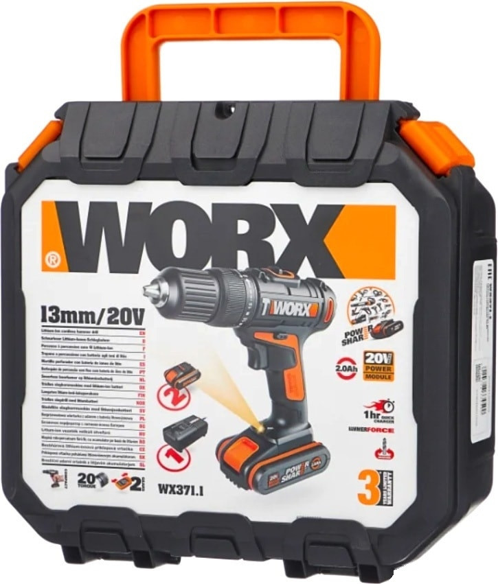 Дрель-шуруповерт Worx WX371.1 (с 2-мя АКБ, кейс) Дрель-шуруповерт Worx WX371.1 (с 2-мя АКБ, кейс)