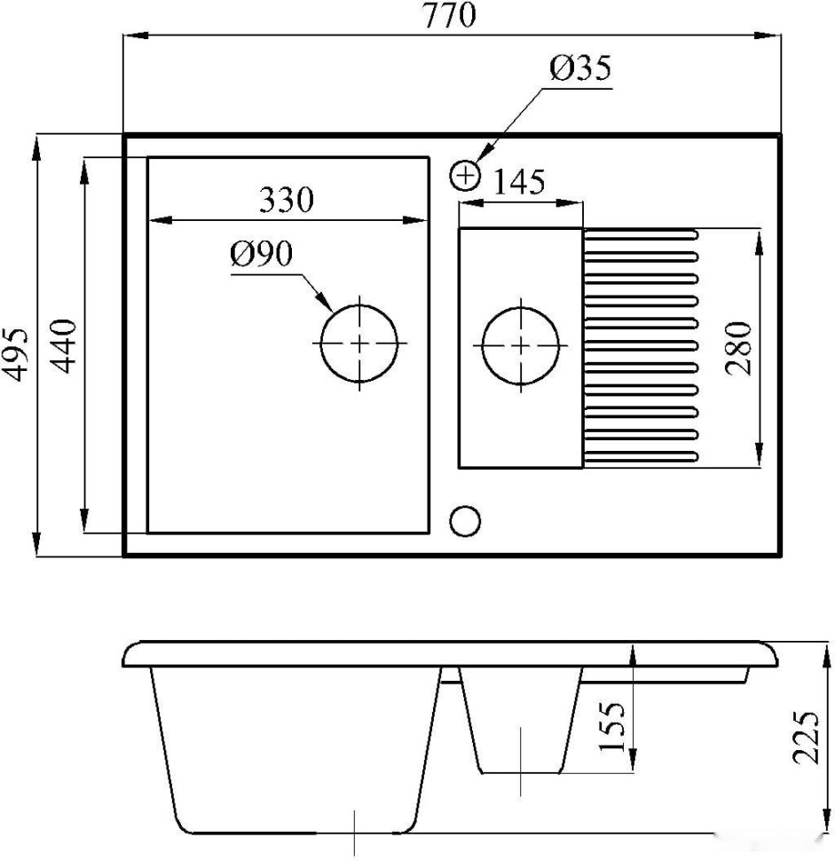 Кухонная мойка БелЭворс Forma L (черный, без сифона) Кухонная мойка БелЭворс Forma L (черный, без сифона)