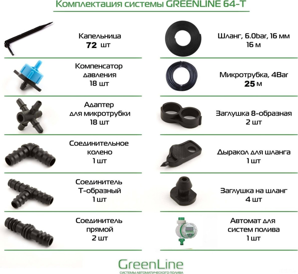 Система полива Greenline 64T на 72 капельницы