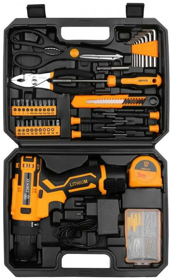 Дрель-шуруповерт Deko Banger SET 93 063-4168 (с 2-мя АКБ, кейс, набор оснастки)