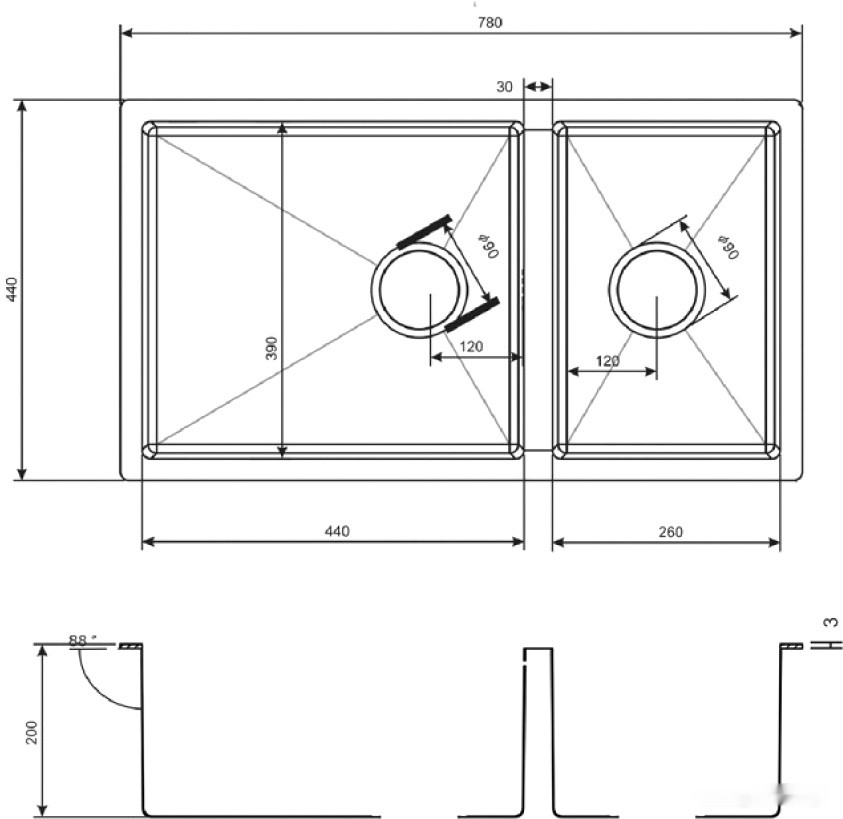 Кухонная мойка Zorg PVD-78-2-44 (графит) Кухонная мойка Zorg PVD-78-2-44 (графит)