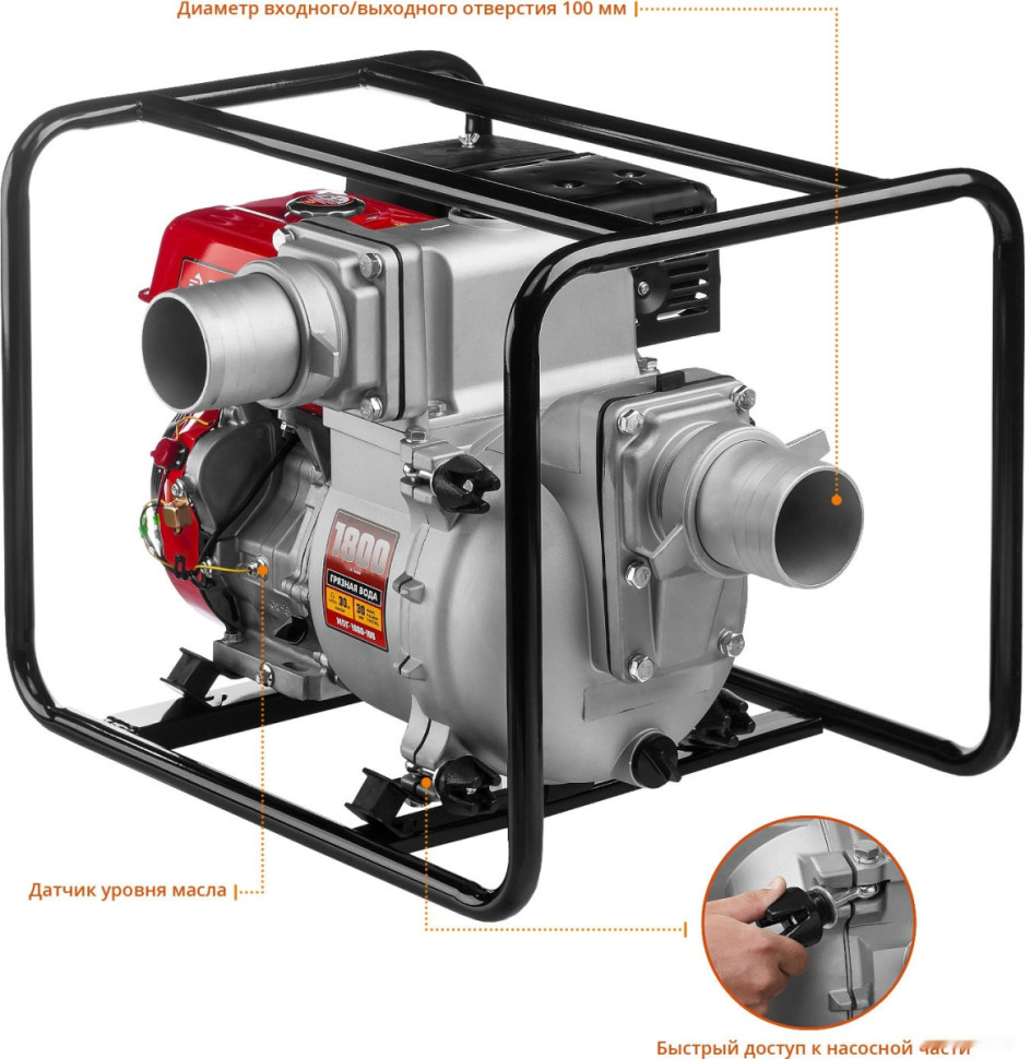 Мотопомпа ЗУБР Мастер МПГ-1800-100 Мотопомпа ЗУБР Мастер МПГ-1800-100