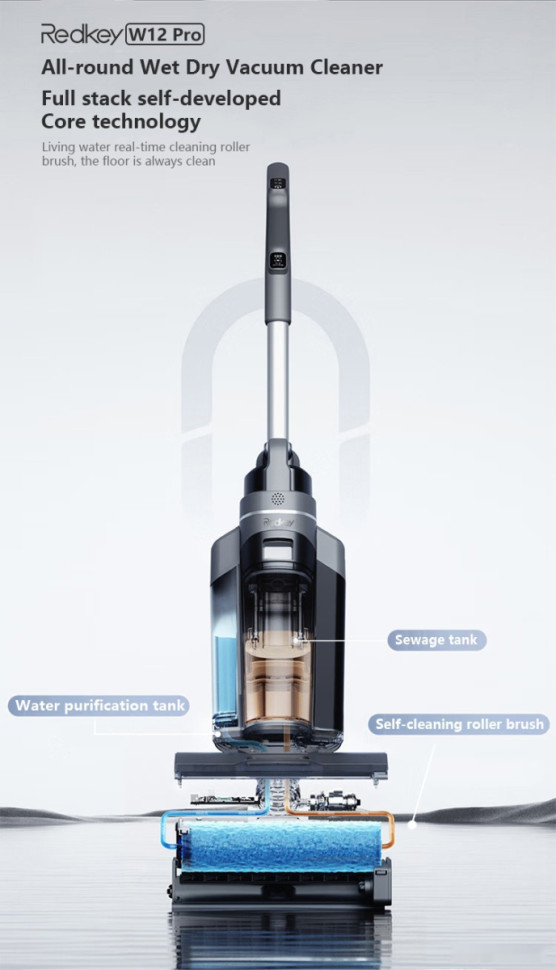 Вертикальный пылесос с влажной уборкой Redkey Cordless Wet Dry Vacuum Cleaner W12 Pro (серый) Вертикальный пылесос с влажной уборкой Redkey Cordless Wet Dry Vacuum Cleaner W12 Pro (серый)