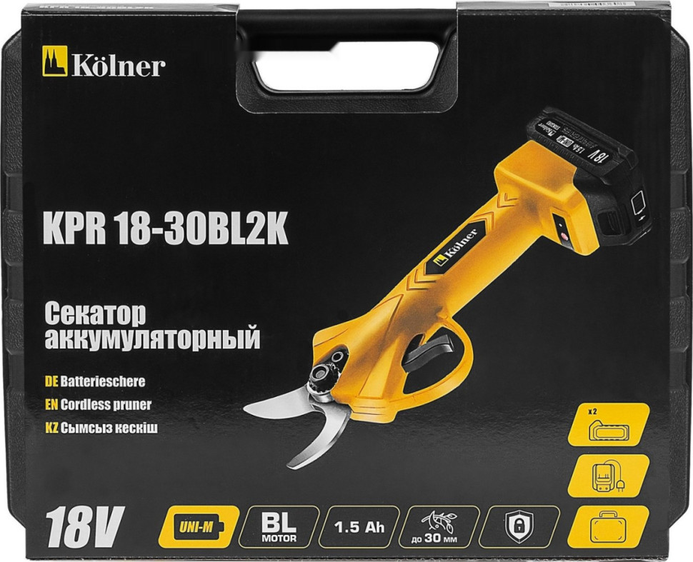 Секатор Kolner KPR 18-30BL2K (с 2-мя АКБ, кейс) Секатор Kolner KPR 18-30BL2K (с 2-мя АКБ, кейс)