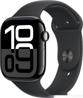 Умные часы Apple Watch Series 10 46 мм (алюминиевый корпус, черный/черный, спортивный силиконовый ремешок M/L)